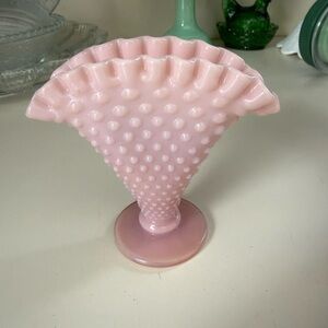 Fenton (I believe) hobnail pastel pink fan vase